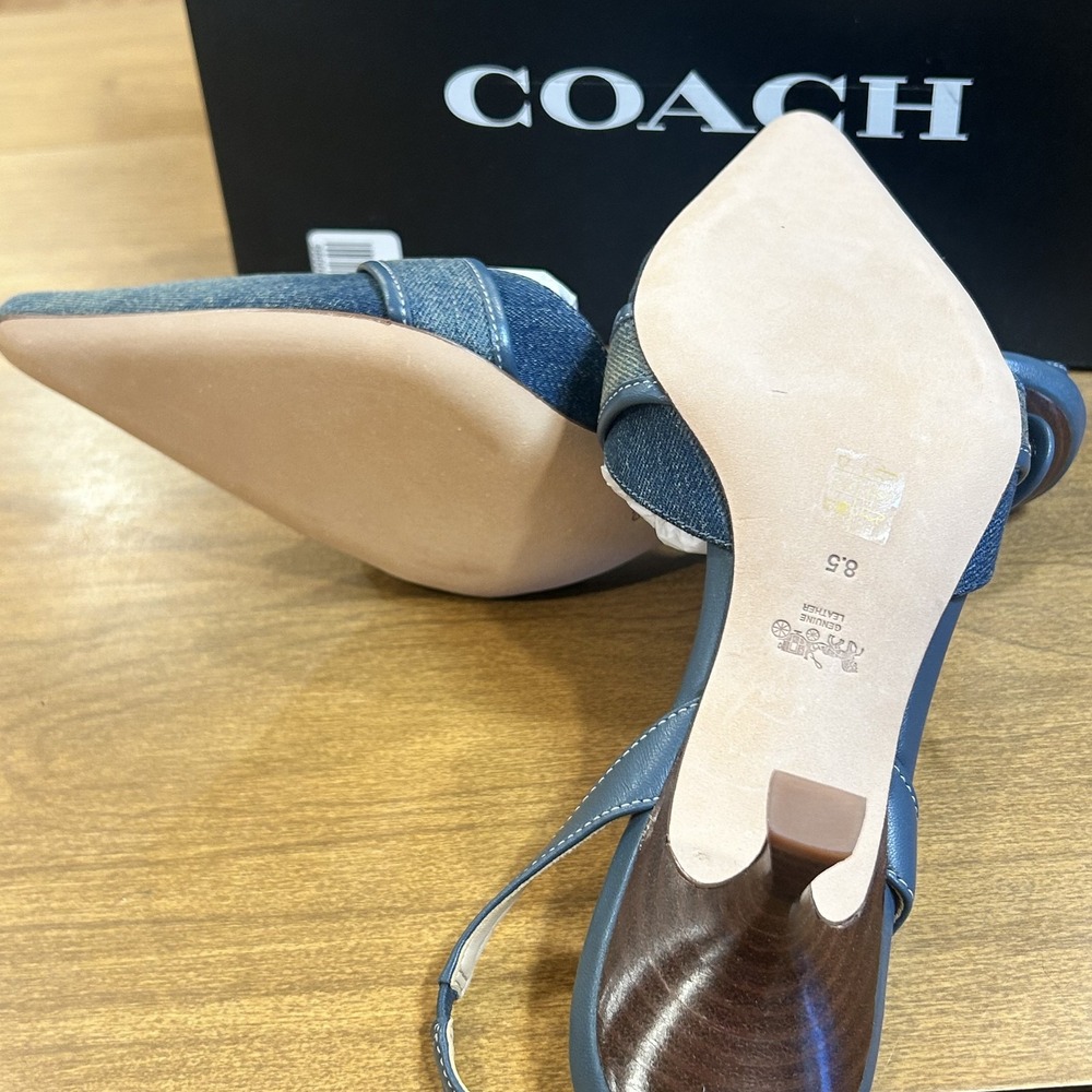Coach MRGOT LVD DEN SLNGBK Shoes Womens 8.5 Blue Denim Slingback Pointed Toe NEW - Picture 8 of 9